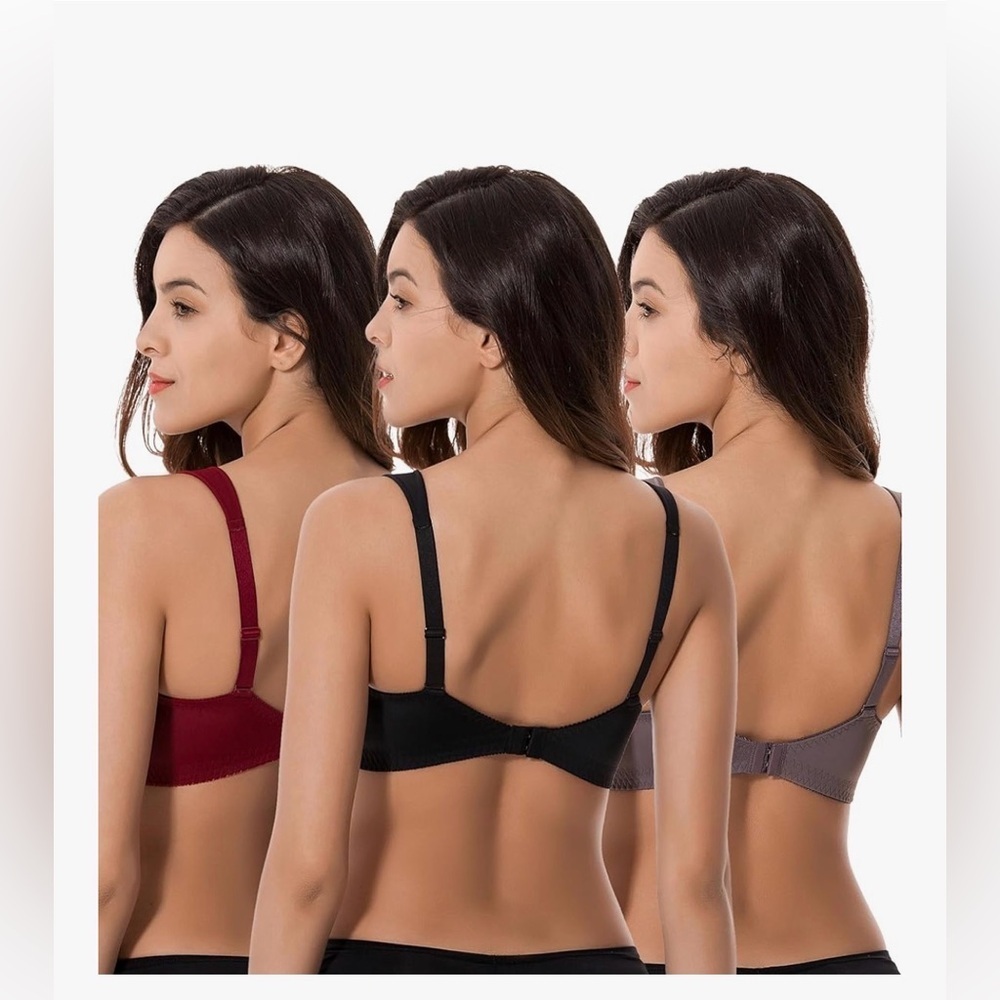 🆕 Plus Size Unlined Minimizer Wirefree Bras with Embroidery Lace-3Pack - Picture 2 of 3